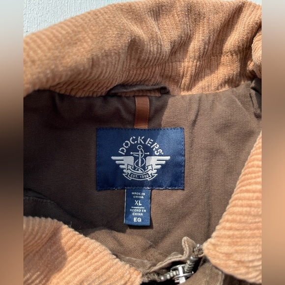 Men's Dockers Jacket Beige Brown Solid XL Chore Work Barn Aviator Utility Cord - Picture 2 of 15